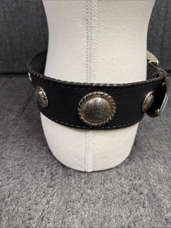 “VINTAGE”. Big AL Vintage Western Black Leather Belt with Silver Engraved Buckle